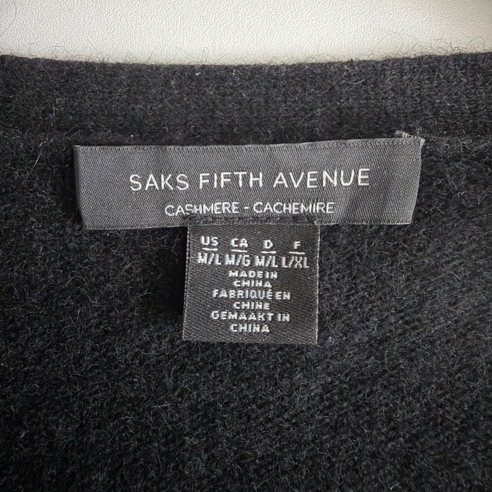 Saks Fifth Avenue Cashmere Long Cardigan Black Duster Open Front Soft Luxury M/L - Picture 6 of 7
